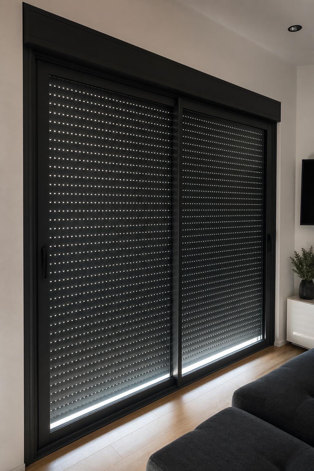 Persiana enrollable exterior europea de aluminio anti-ciclónica en posición media
